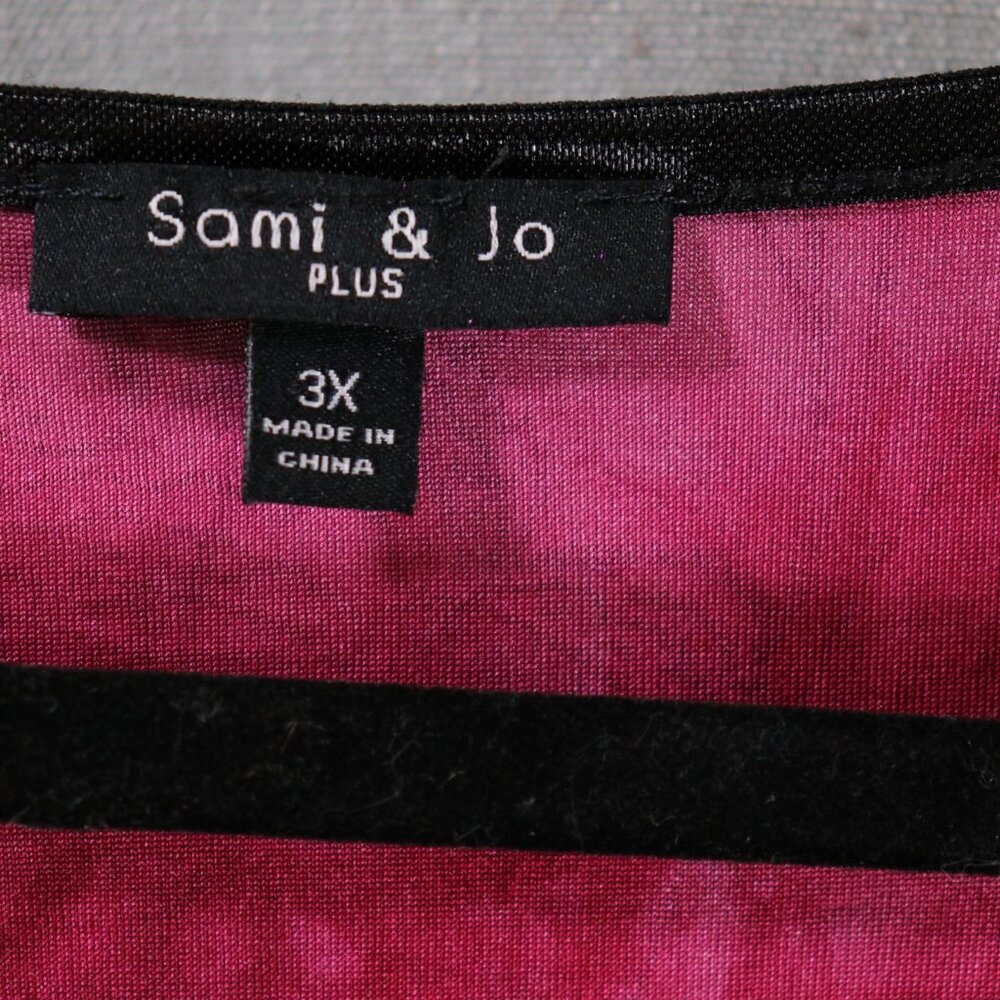 SAMI & JO Boho Burnout Tunic Top Plus Size 3X Pink Black Bell Sleeve Blouse - Picture 3 of 13